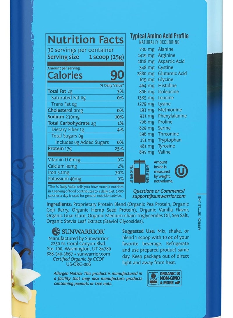 Sunwarrior Blend High Performance Plant Based Keto Friendly Vegan Organic Protein Powder Vanilla 750 G - Image 4